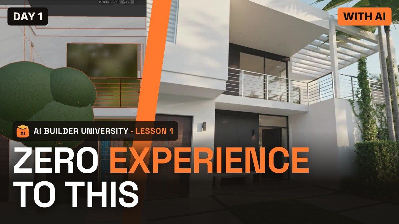 Lesson 01 thumbnail showing the real estate 3D model and photo-real house