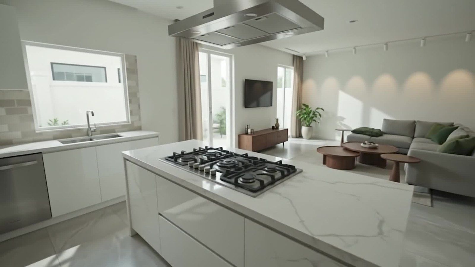 Photo-real kitchen island and open living area