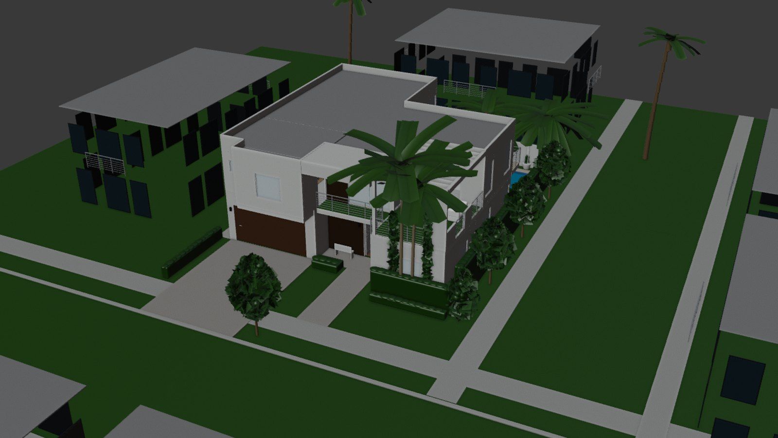 Stage 1: 3D model of the house built in Blender from a floor plan